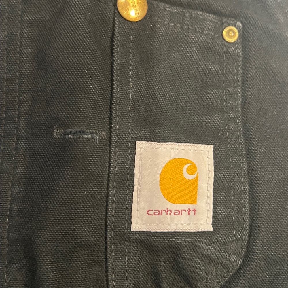 Vintage 90s Carhartt R01 BLK Black Duck Double Knee Bib Overalls size 38 - Picture 4 of 16